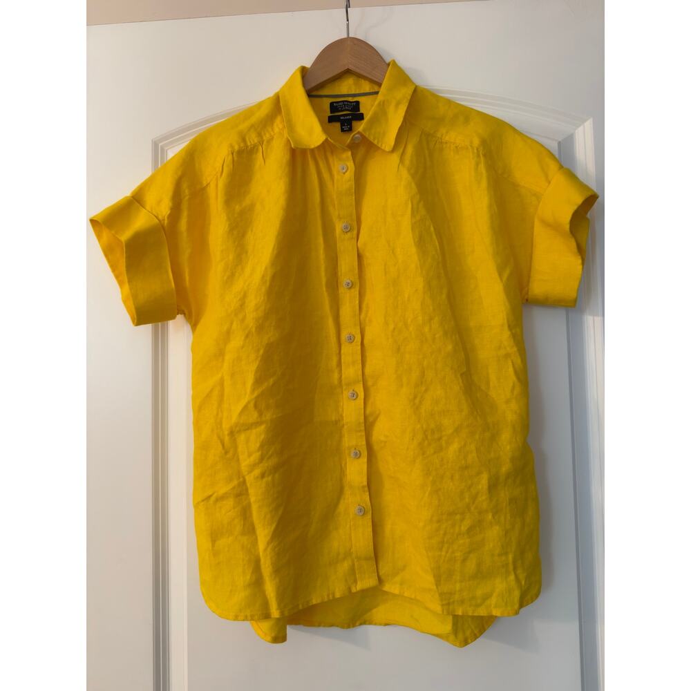 J. Crew Baird McNutt Irish linen short sleeve relaxed camp shirt - yellow, small